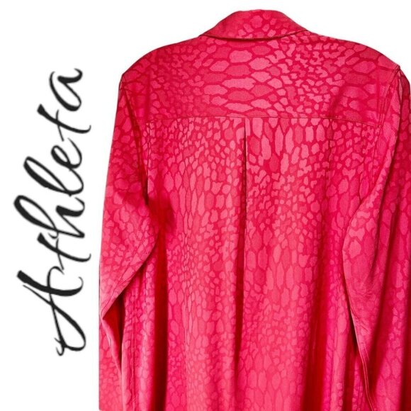 ATHLETA Urbanite Relaxed Silky Textured Button Up Matador Red Snakeskin, Small - Picture 8 of 13